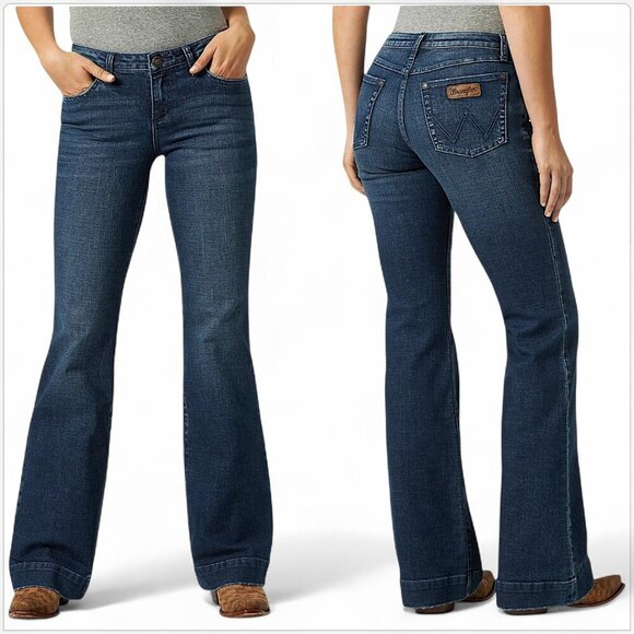 Wrangler Retro Mae Mid-Rise Stretch Jeans Sophia Dark Wash Flare NWT New 5 X 32 - Picture 1 of 7